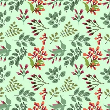 Seamless Holiday vector background with abstract leaves red, green, beige. Se イラスト素材