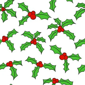 Seamless holly pattern Stock Illustration