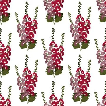 Seamless hollyhocks pattern Stock Illustration
