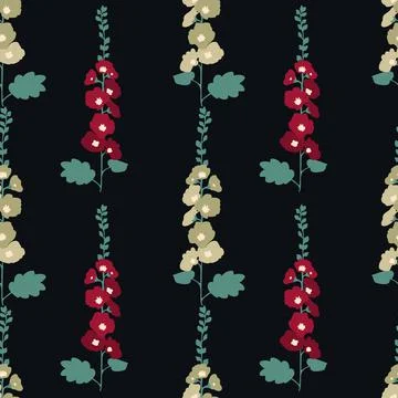 Seamless hollyhocks pattern Stock Illustration