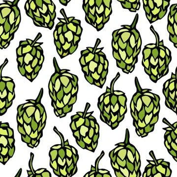 Seamless with Hops. Beer Pattern. Isolated On a White Background Realistic Stock Illustration