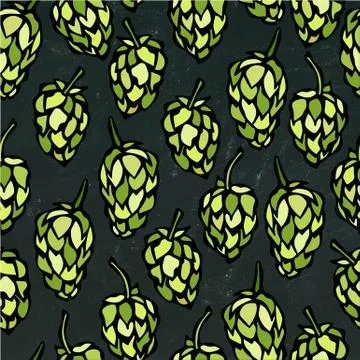 Seamless with Hops. Beer Pattern. Isolated Isolated on a Black Chalkboard Stock Illustration