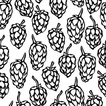 Seamless with Hops. Beer Pattern. Isolated On a White Background Realistic Stock Illustration