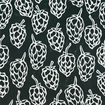 Seamless with Hops. Beer Pattern. Isolated Isolated on a Black Chalkboard Stock Illustration