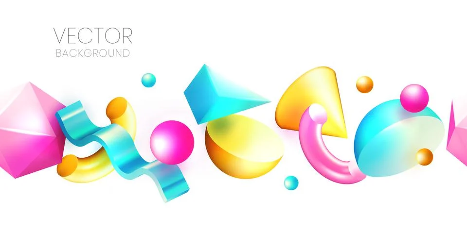 Seamless horizontal background with multicolor 3d geometric shapes. Abstract Stock Illustration