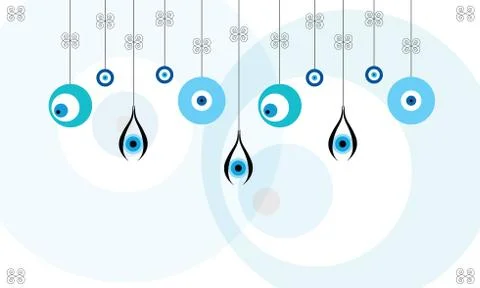 Seamless horizontal banner with blue evil eyes vector Stock Illustration