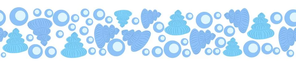 Seamless horizontal banner pattern with shells, bubbles, seaweed, fish, coral 스톡 일러스트
