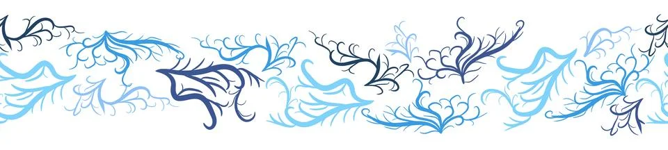 Seamless horizontal banner pattern with shells, bubbles, seaweed, fish, coral イラスト素材