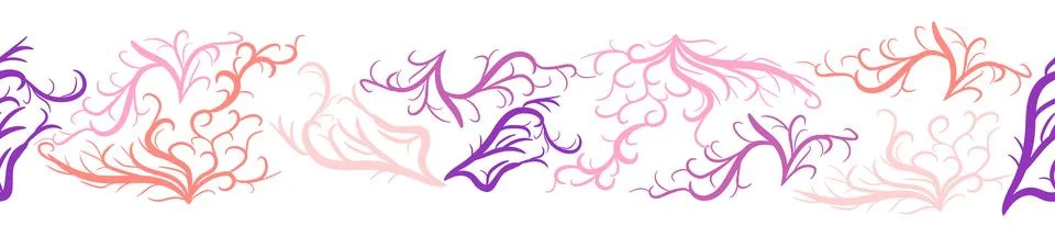 Seamless horizontal banner pattern with shells, bubbles, seaweed, fish, coral 스톡 일러스트