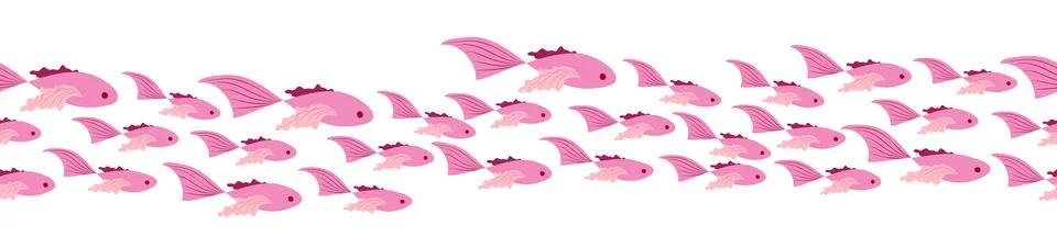 Seamless horizontal banner pattern with shells, bubbles, seaweed, fish, coral Illustrazione stock