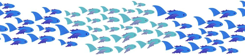 Seamless horizontal banner pattern with shells, bubbles, seaweed, fish, coral イラスト素材