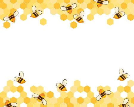 Seamless horizontal border pattern with honeycomb and honey bees. Cute beek.. Stock Illustration