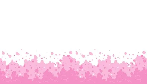 A seamless horizontal border of pink and white soap bubbles creates a froth.. Stock Illustration