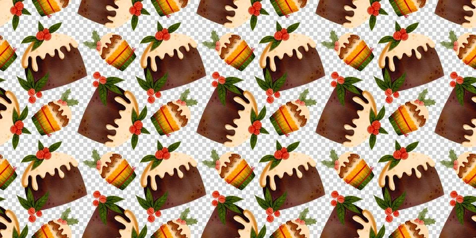 Seamless horizontal Christmas pattern. Chocolate cupcake. Christmas pie Stock Illustration
