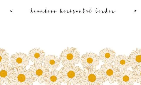 Seamless horizontal daisy border with bronze outline isolated on white Illustrazione stock