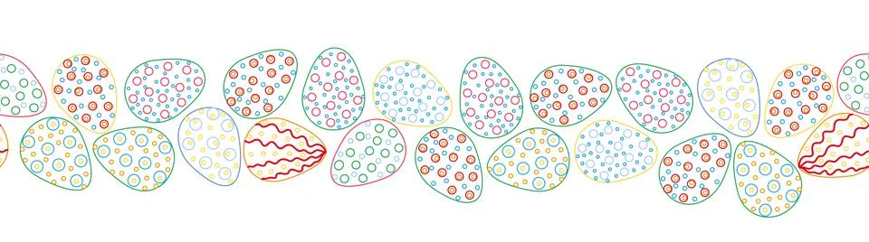 A seamless horizontal pattern with Easter eggs, outline design. A banner feat Stock Illustration