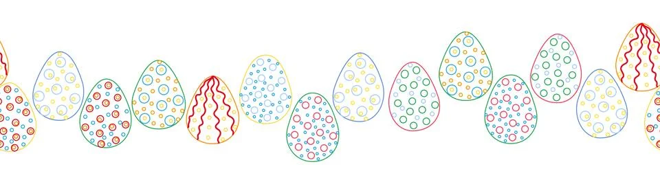 A seamless horizontal pattern with Easter eggs, outline design. A banner feat Stockillustratie