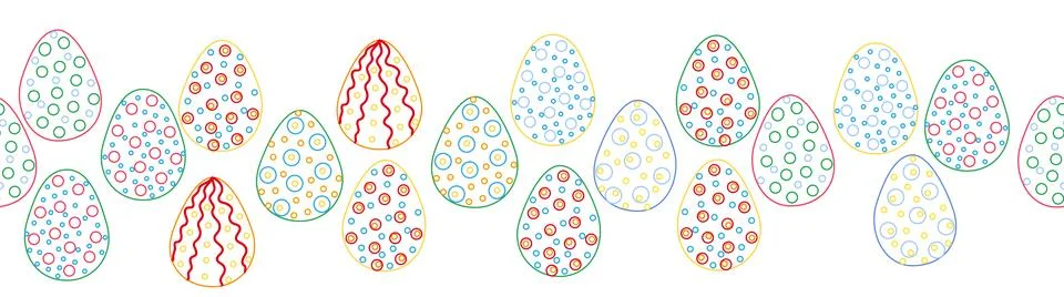 A seamless horizontal pattern with Easter eggs, outline design. A banner feat 库存插图
