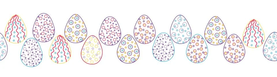 A seamless horizontal pattern with Easter eggs, outline design. A banner feat Stockillustratie