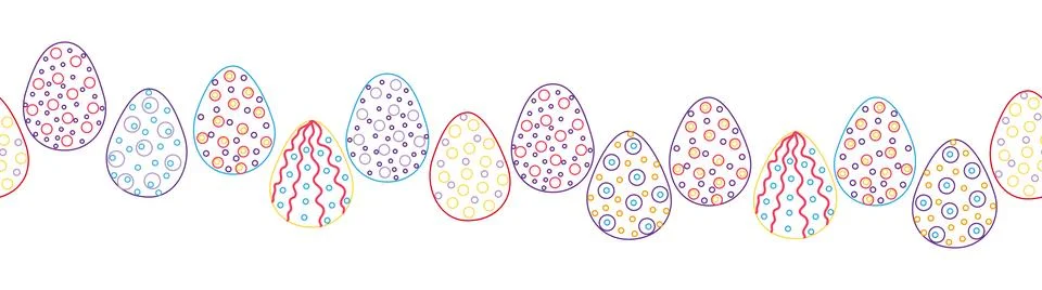 A seamless horizontal pattern with Easter eggs, outline design. A banner feat イラスト素材
