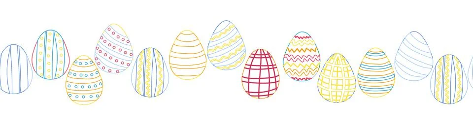 A seamless horizontal pattern with Easter eggs, outline design. A banner feat イラスト素材