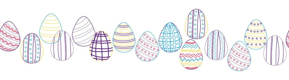 A seamless horizontal pattern with Easter eggs, outline design. A banner feat イラスト素材