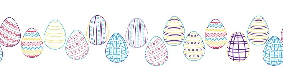 A seamless horizontal pattern with Easter eggs, outline design. A banner feat イラスト素材