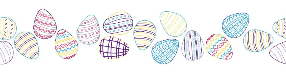 A seamless horizontal pattern with Easter eggs, outline design. A banner feat イラスト素材