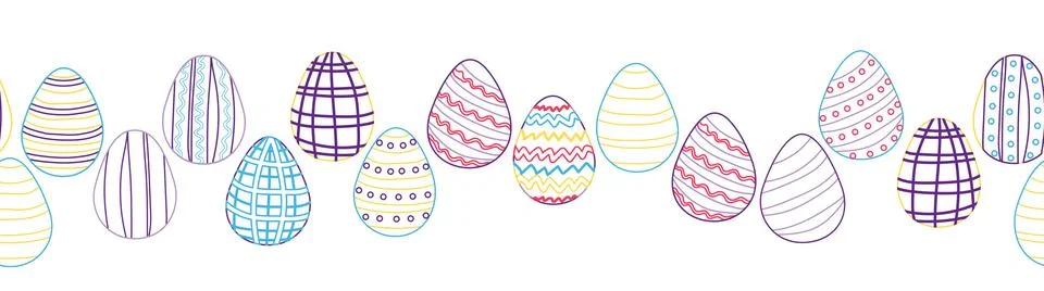 A seamless horizontal pattern with Easter eggs, outline design. A banner feat イラスト素材