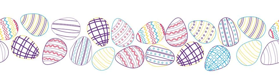 A seamless horizontal pattern with Easter eggs, outline design. A banner feat イラスト素材