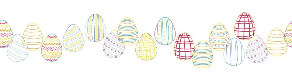 A seamless horizontal pattern with Easter eggs, outline design. A banner feat Stockillustratie