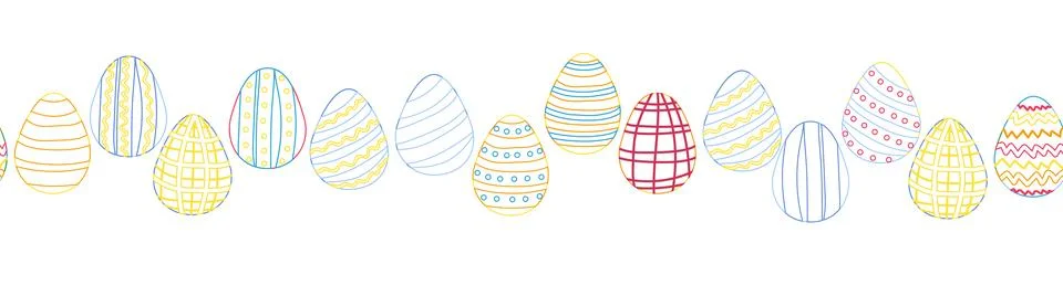 A seamless horizontal pattern with Easter eggs, outline design. A banner feat イラスト素材