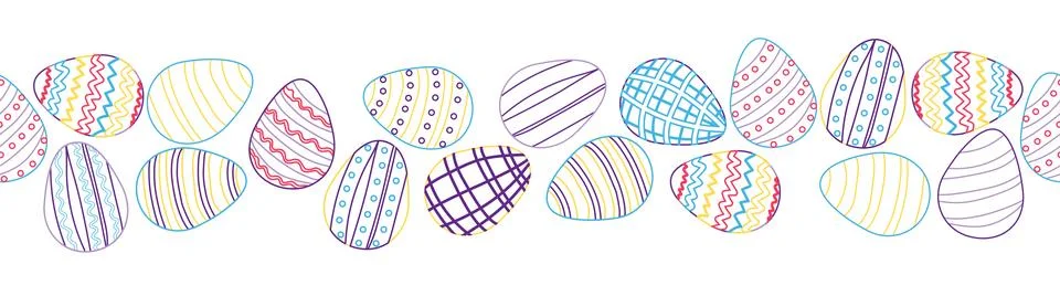 A seamless horizontal pattern with Easter eggs, outline design. A banner feat イラスト素材