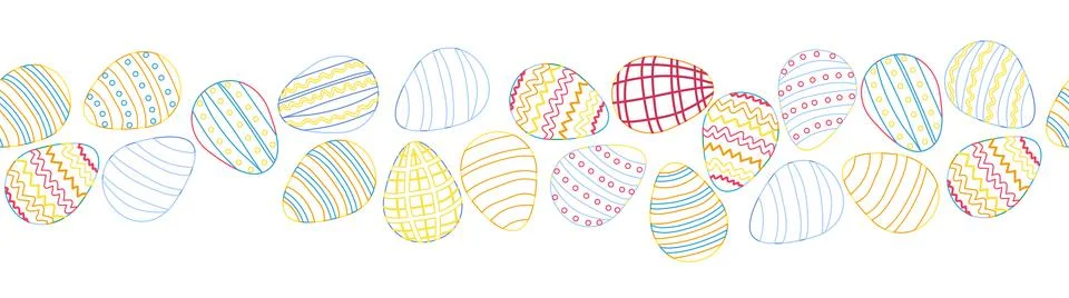 A seamless horizontal pattern with Easter eggs, outline design. A banner feat イラスト素材