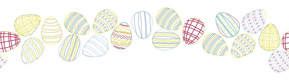 A seamless horizontal pattern with Easter eggs, outline design. A banner feat Stockillustratie