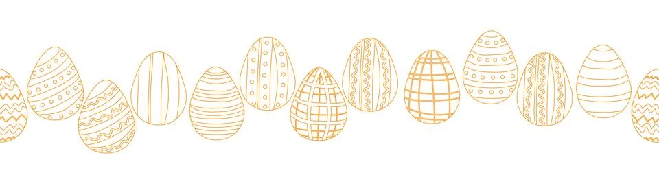 A seamless horizontal pattern with Easter eggs, outline design. A banner feat Stockillustratie