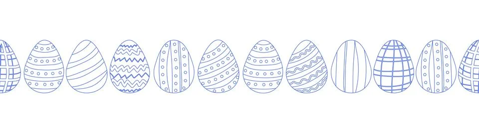 A seamless horizontal pattern with Easter eggs, outline design. A banner feat 库存插图