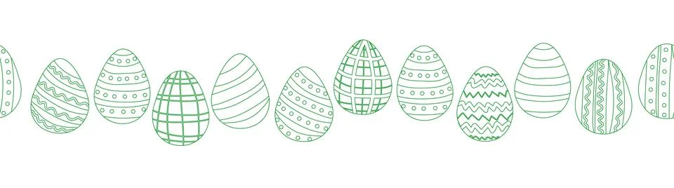 A seamless horizontal pattern with Easter eggs, outline design. A banner feat 库存插图