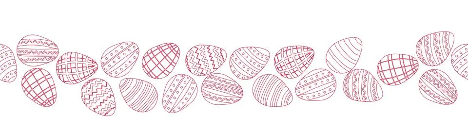 A seamless horizontal pattern with Easter eggs, outline design. A banner feat イラスト素材