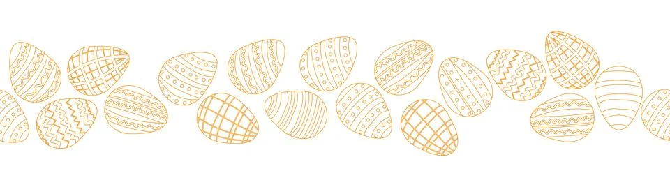 A seamless horizontal pattern with Easter eggs, outline design. A banner feat イラスト素材