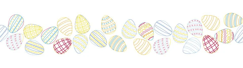 A seamless horizontal pattern with Easter eggs, outline design. A banner feat イラスト素材