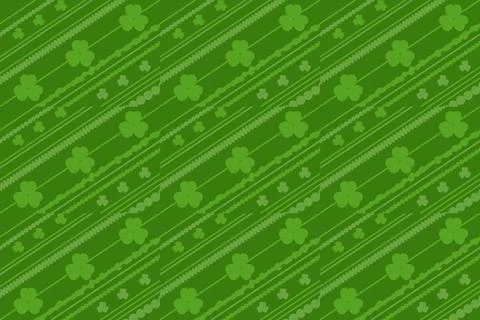 Seamless horizontal pattern, green background with flowers, clover leaves, st Illustrazione stock
