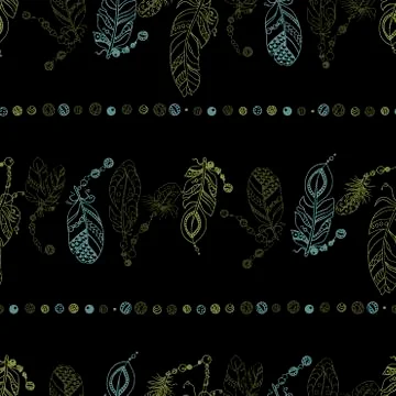 Seamless horizontal pattern with lines with beads and feathers in vector grap Stock Illustration