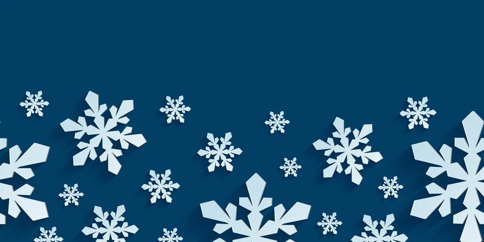 Seamless horizontal pattern with paper cut snowflakes. Stock Illustration