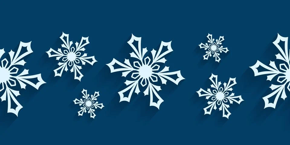 Seamless horizontal pattern with paper cut snowflakes. Иллюстрация
