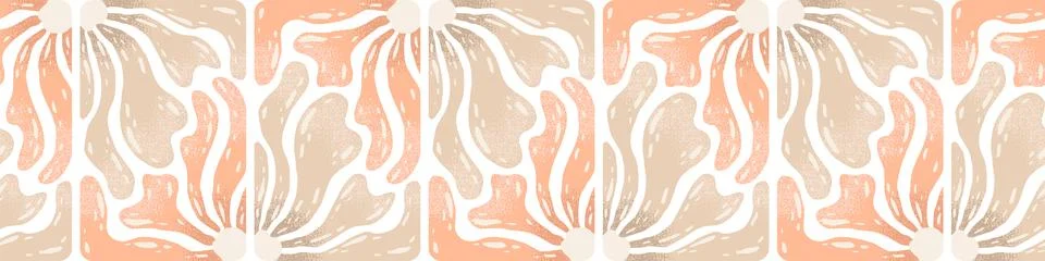 Seamless horizontal vector pattern with abstract hand drawn flowers isolate.. Stock Illustration