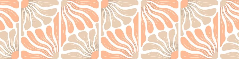 Seamless horizontal vector pattern with abstract hand drawn flowers isolate.. Stock Illustration