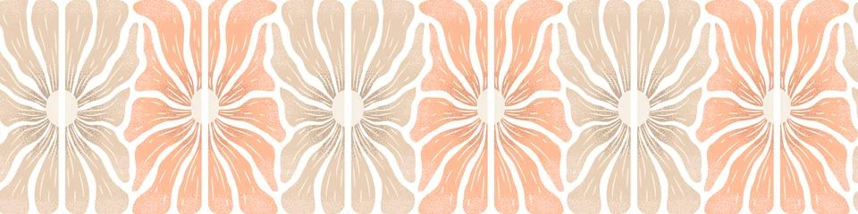 Seamless horizontal vector pattern with hand drawn abstract flowers isolate.. Stock Illustration