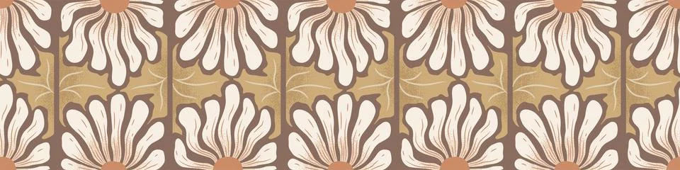 Seamless horizontal vector pattern with hand drawn abstract flowers isolate.. Stock Illustration