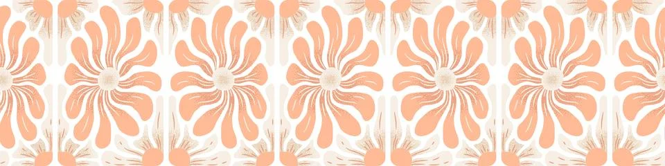 Seamless horizontal vector pattern with hand drawn abstract flowers isolate.. Stock Illustration